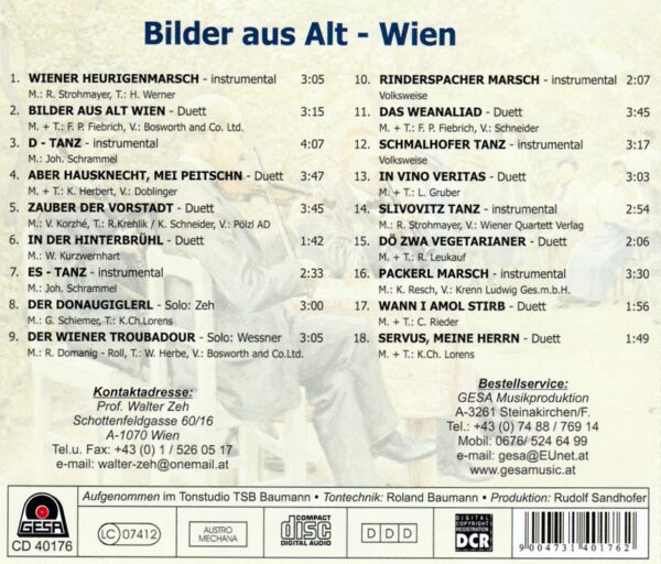 Hirschfeld, Malat, Wessner, Zeh, Wienerlied, Taenze, CD, Gesa,