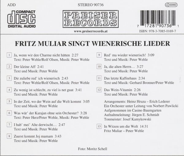 Fritz Muliar, Wienerlieder, Peter Wehle, CD, Preiser