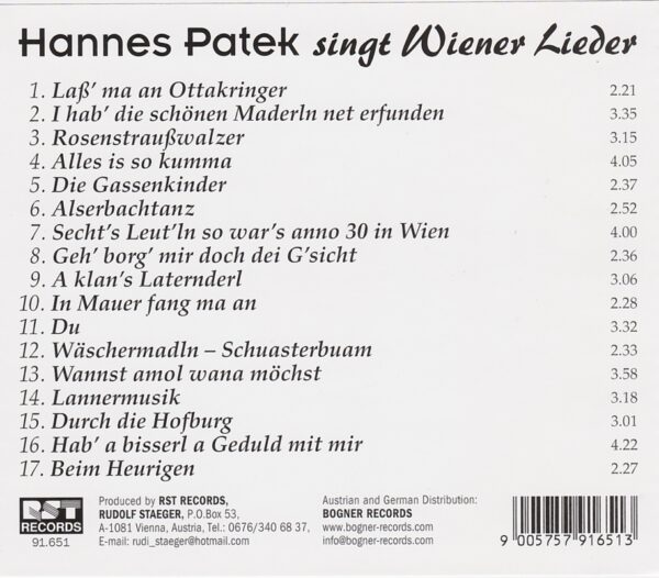 Hannes Patek, Wienerlied, CD