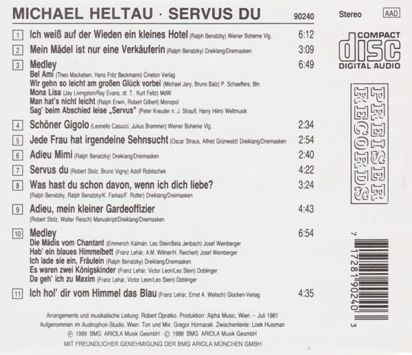 Michael Heltau, Wienerlied, CD, Gardeoffizier, Mädis von Chantan