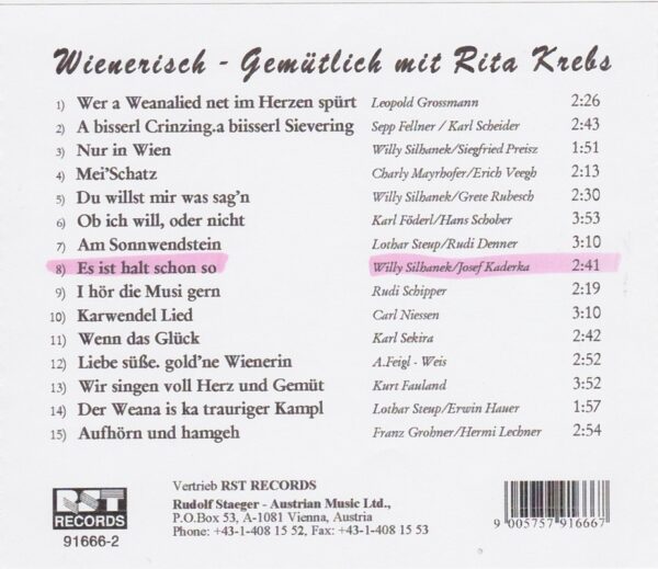 Rita Krebs, Wienerlieder, CD