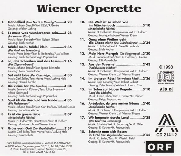 Kuchar, Papouschek, Minich, Lobasa, Werner Krenn, Haas, Operette, CD