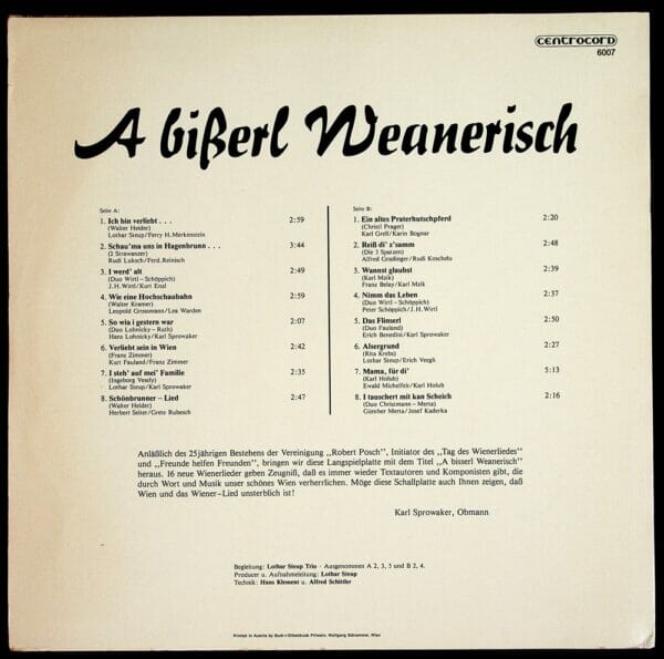 Lothar Steup, Prager, Mzik, 3 Spatzen, Holub, Zimmer, Kramer, 2 Strawanzer, Wienerlied, Schallplatte, Vinyl