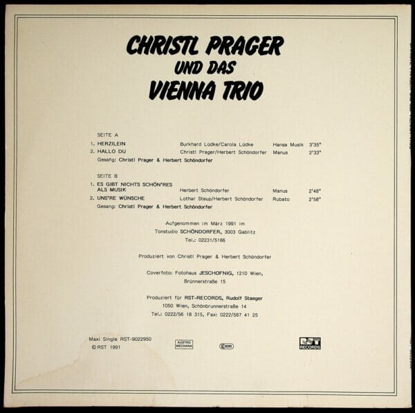 Christl Prager, herbert Schöndorfer, Lothar Steup, Rudi Koschelu, Christl Prager, Wienerlied, Maxi Single, Vinyl
