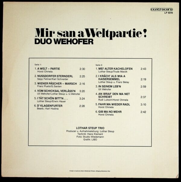 Uli, Wehofer, Wienerlied, Lothar Steup Trio, Schallplatte, Vinyl