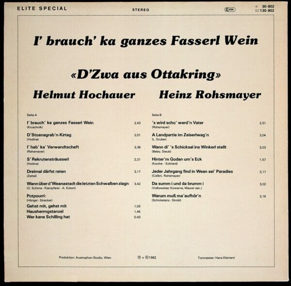 Helmut, Hochauer, Heinz, Rohsmayer, Wienerlied, Schallplatte, Vinyl