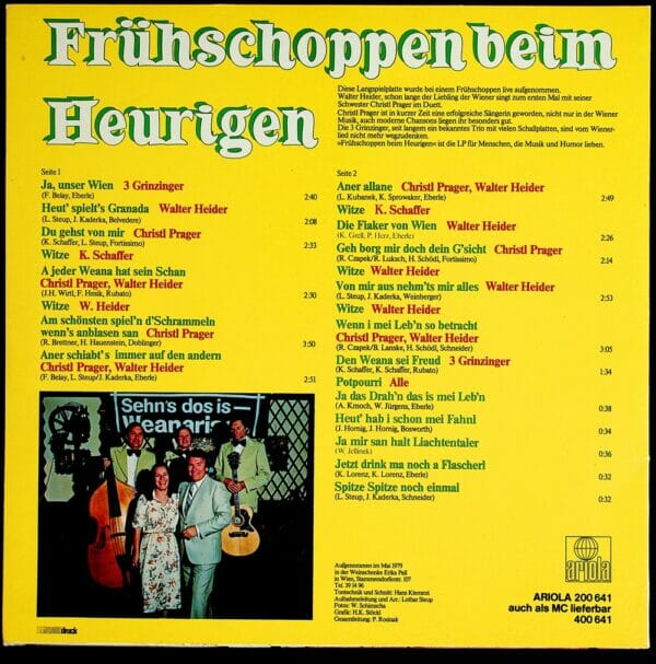 Christl Prgaer, Walter Heider, Geschwister, Weinschenk Erika Pall, 3 Grinzinger, Wienerlied, Schallplatte, Vinyl