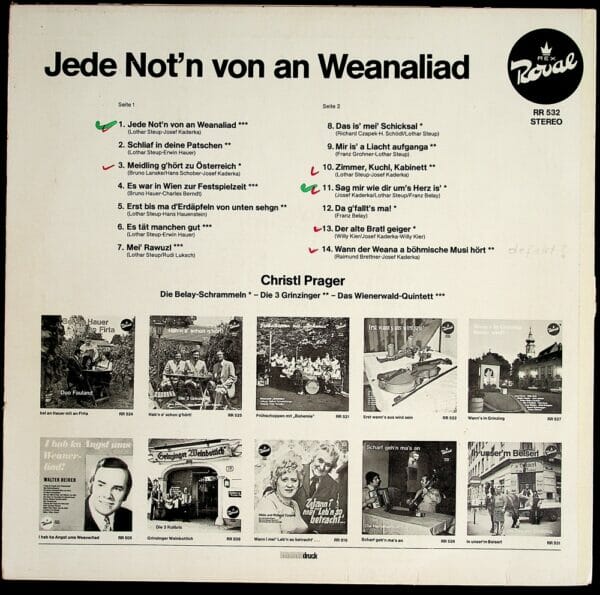 Christl Prager, Wienerlied, Belay-Schrammeln, 3 Grinzinger, Wienerwald Quintett, Schallplatte, Vinyl