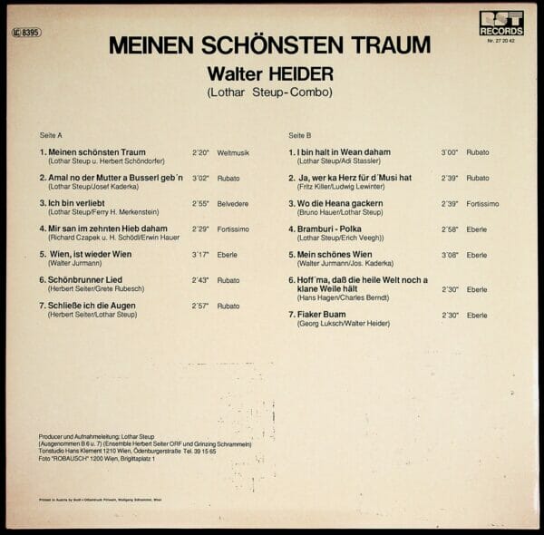 Walter heider, Wienerlied, Lothar Steup Combo, Schallplatten, Vinyl