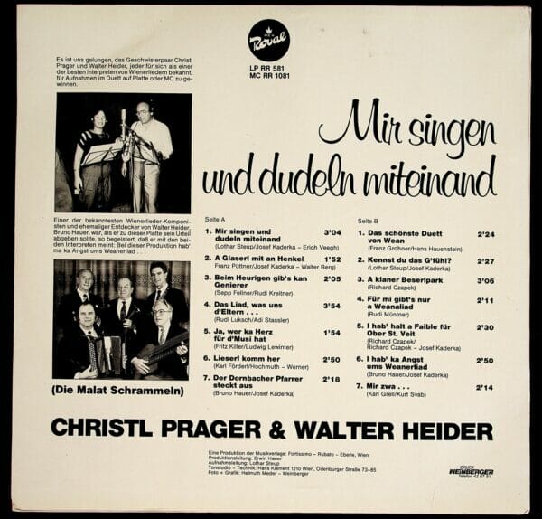 Walter Heider, Christl Prager, Geschwister, Wienerlied, Koenigin, Schallplatte, Vinyl