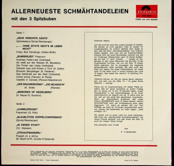 3 Spitzbuben, Spitzbuam, Witz, Schallplatte, Vinyl, Strobl, Reinberger, Schicketanz