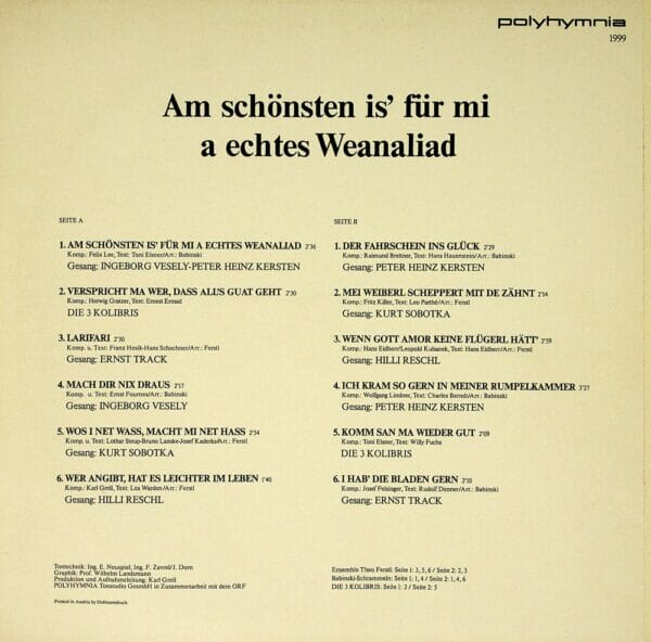 Kersten, Vesely, Hilli Reschl, Kurt Sobotka, Ernst Track, 3 Kolibris, Wienerlied, Schallplatte, Vinyl