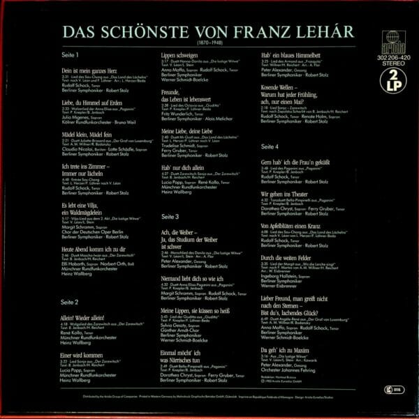 Operette, Franz Lehar, Peter Alexander, Rene Kollo, Margit Schramm, Fritz Wunderlich, Lucia Popp, Rudolf Schock, Schallplatte, Vinyl