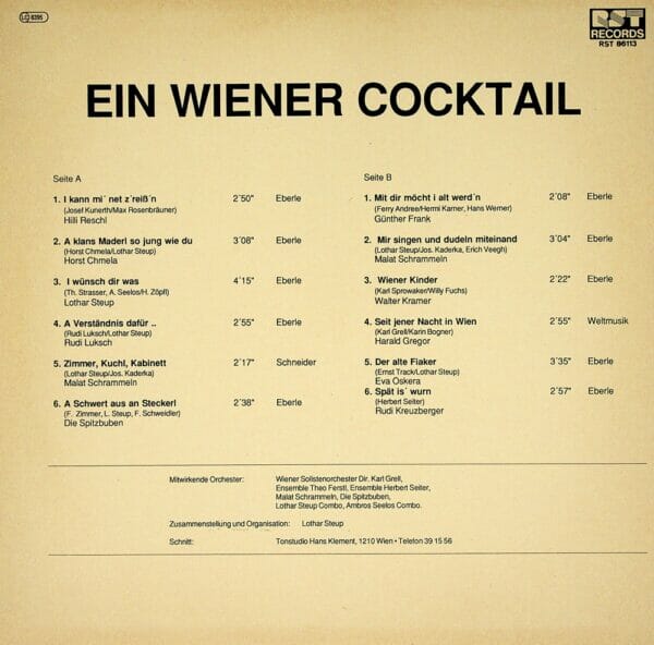 Hilli Reschl, Guenther Frank, Karl Grell, Ensemble Theo Ferstl, Herbert Seiter, Ambros Seelos Combo, Schallplatte, Vinyl, Wienerlied