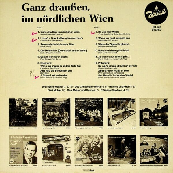 drei echten Weaner, Christmann, Merta, Hannes und Rudi, Schlader, Ossi Molzer, Weaner Spatzen, Wienerlied, Potpourri, Schallplatte, Vinyl