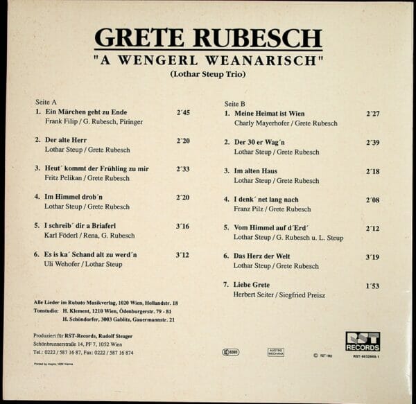 Grete Rubesch, Rubato Musikverlag, Wienerlied, Schallplatte, Vinyl