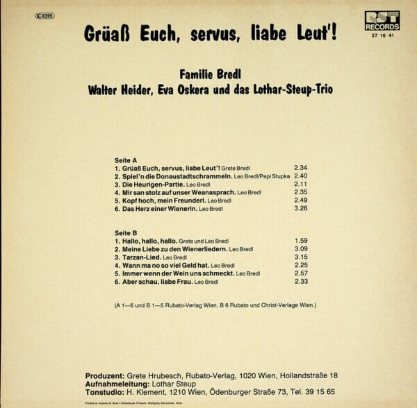 Oskera, Bredl, Familie, Heider, Lothar Steup, Wienerlied, Schallplatte, Vinyl