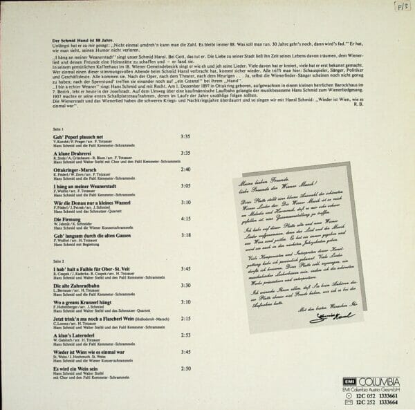 Hansl Schmid, Geburtstag, Wienerlied, Schallplatte, Vinyl