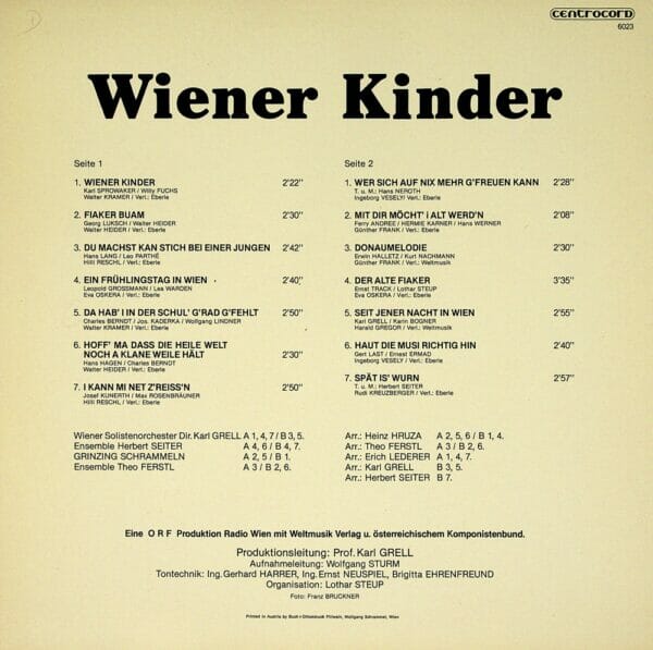 Kramer, heider, Vesely, Frank, Hilli Reschl, Eva Oskera, Rudi Kreuzberger, Wienerlied, ORF, Schallplatte, Vinyl