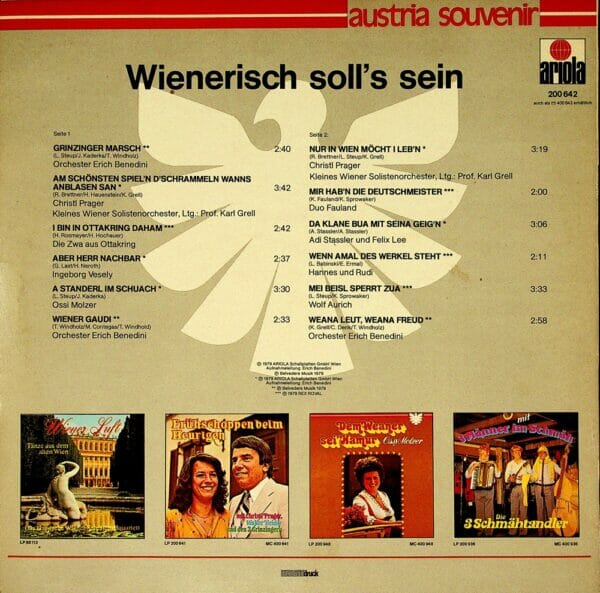Aurich, Benedini, Vesely, Hannes und Rudi, Stassler, Lee, Molzer, Wienerlied, Schallplatte, Vinyl