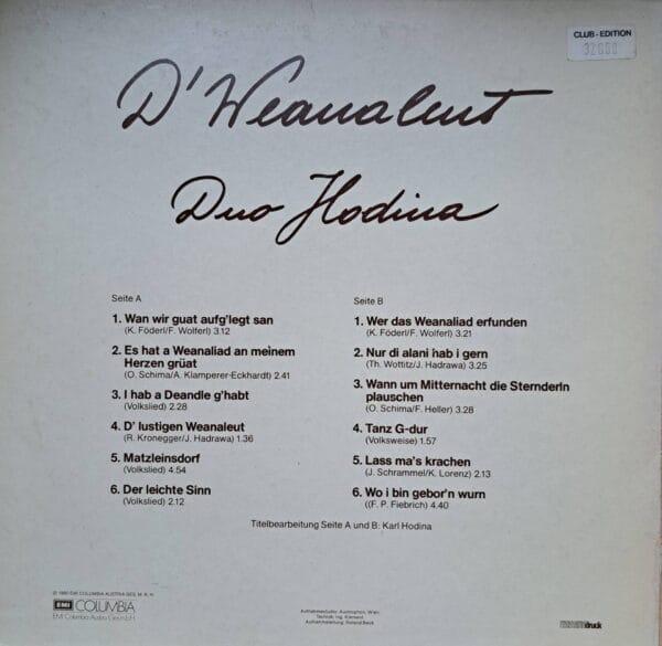 LP: Duo Hodina- D´Weanaleut – Bild 2