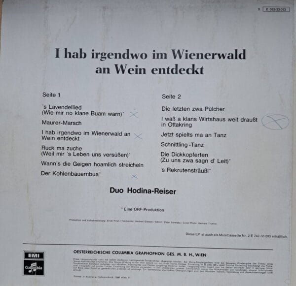 LP: Duo Hodina-Reiser- I hab irgendwo im Wienerwald an Wein entdeckt – Bild 2