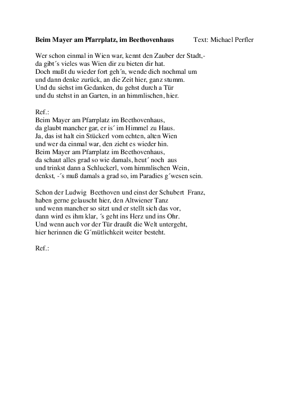 Beim Mayer am Pfarrplatz, im Beethovenhaus Textblatt