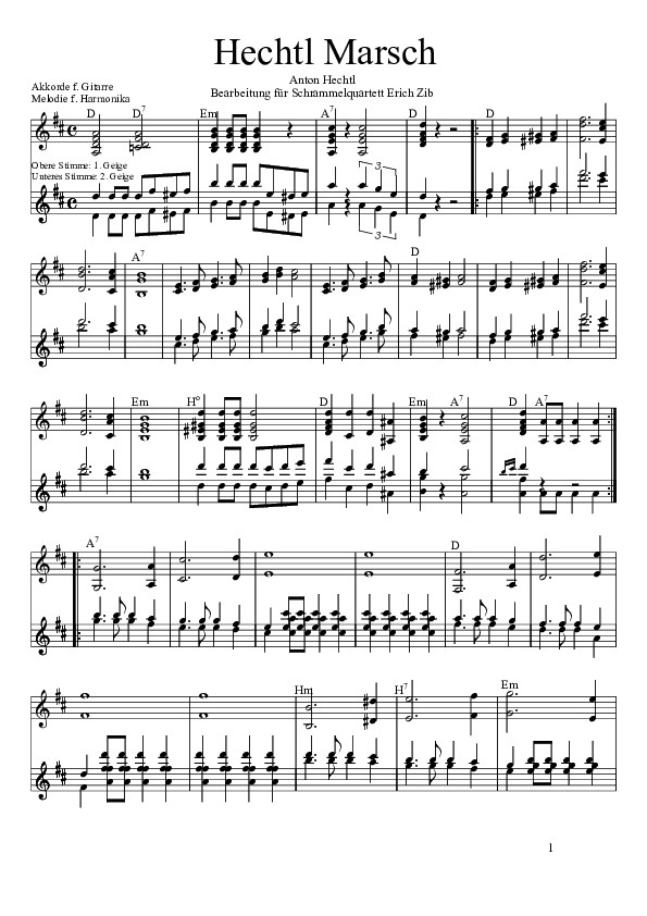 Hechtl MarschSchrammelquartett in einem Blatt